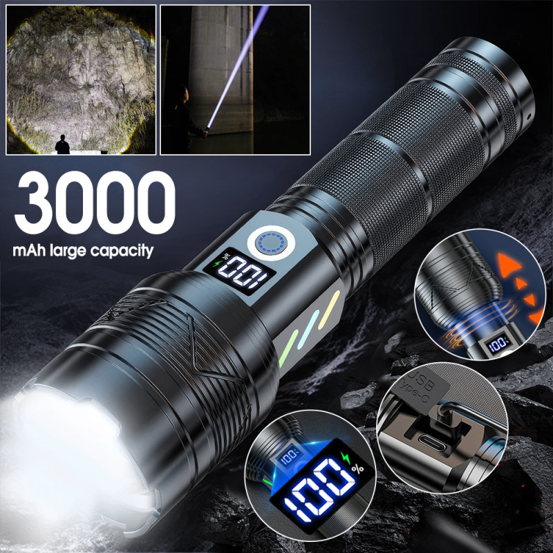 LED-Taschenlampe, wiederaufladbar, 5 Modi, zoombare, wasserdichte Taschenlampe, geeignet für Notfälle, Outdoor, Zuhause,