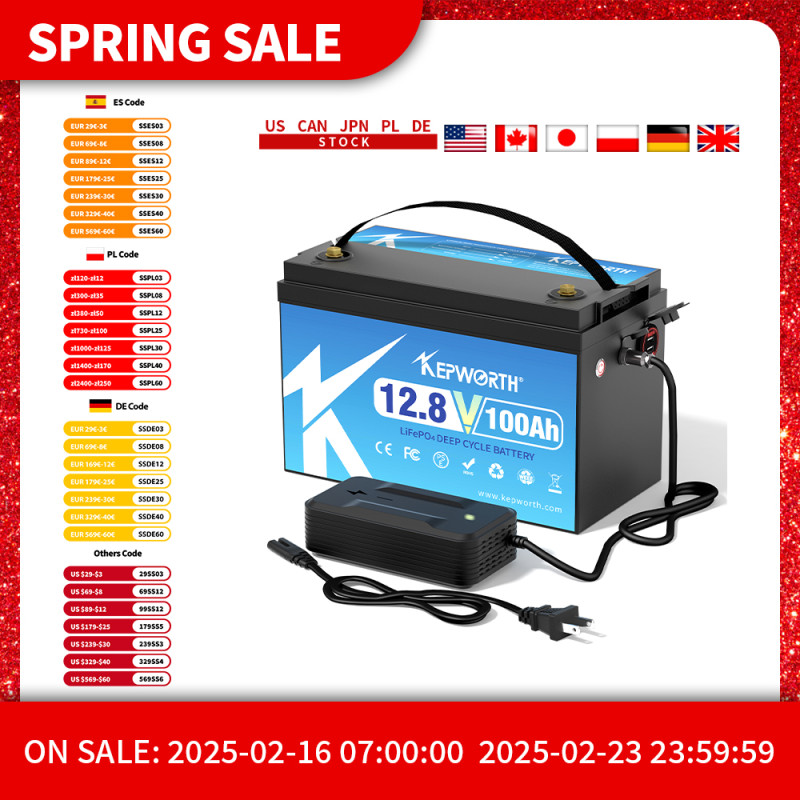 KEPWORTH EU Stocks 12V 100Ah 300Ah LiFePO4 Lithium-Eisenphosphat-Batterie, perfekt für Wohnmobile, Wohnmobile, Solar-Golfwagen,