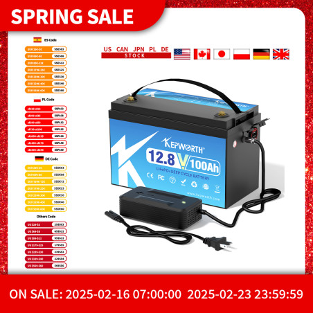 KEPWORTH EU Stocks 12V 100Ah 300Ah LiFePO4 Lithium-Eisenphosphat-Batterie, perfekt für Wohnmobile, Wohnmobile, Solar-Golfwagen,