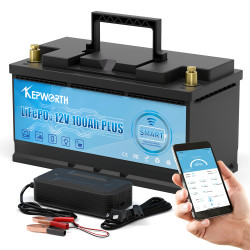 KEPWORTH EU Stocks 12V 100Ah 300Ah LiFePO4 Lithium-Eisenphosphat-Batterie, perfekt für Wohnmobile, Wohnmobile, Solar-Golfwagen,