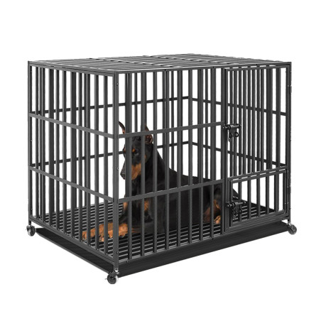 Bingopaw 37 Zoll 42 Zoll 46 Zoll robuster Hundekäfig, Metall-Hundekäfig, 3 Türen, Schlösser, Design, Zwinger-Laufstall mit 4