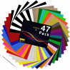 HTVRONT 47 Stück 30 cm * 25 cm PU-Wärmeübertragungs-Vinylbögen, mehrfarbige HTV-Vinylfolien zum Aufbügeln für