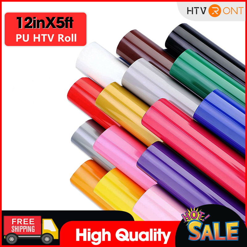 HTVRONT 12"X 5ft/30x152cm Wärmeübertragung Mattes PU Elastisches Vinyl für T-Shirt DIY Handwerk Eisen auf HTV Rollfilm für