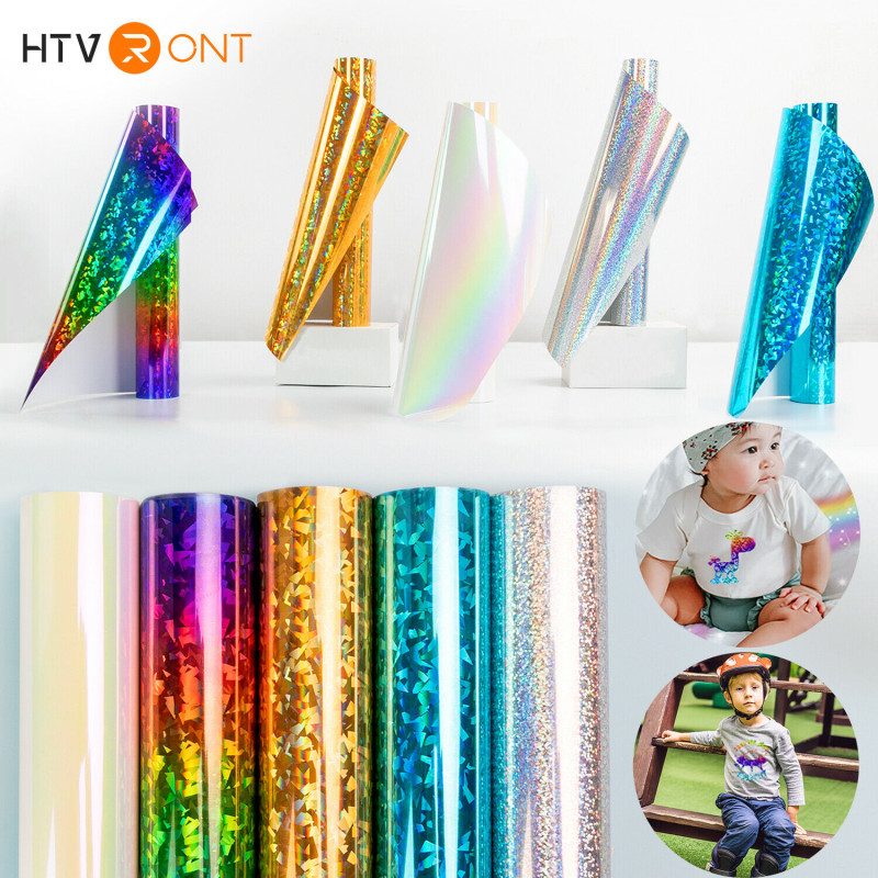 HTVRONT 12X 5ft/30x150cm Holographische Metallischen Kristall Heat Transfer Vinyl für Cricut DIY T-shirt Handwerk Eisen auf HTV