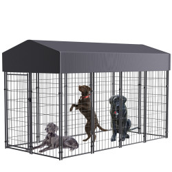 Große Hundehütte Hund Kiste Käfig, geschweißte Draht Pet Laufstall mit UV Schutz Wasserdichte Abdeckung Metall und Dach Außen