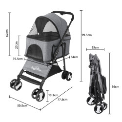 Großer Haustier-Kinderwagen, Kinderwagen, Hundeträger, Anhänger, Kinderwagen, Reise-Spaziergang, mit abnehmbarer Tragetasche,