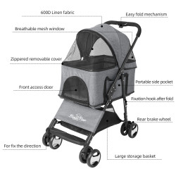 Großer Haustier-Kinderwagen, Kinderwagen, Hundeträger, Anhänger, Kinderwagen, Reise-Spaziergang, mit abnehmbarer Tragetasche,