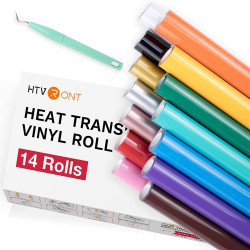 HTVRONT 8/14 Stück 12 x 3 Fuß mehrfarbige PU-Wärmeübertragungs-Vinylrolle für T-Shirt-Druck, DIY, zum Aufbügeln auf HTV-Folie,