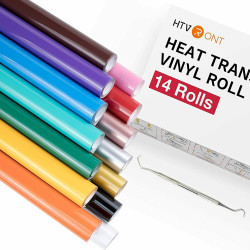 HTVRONT 8/14 Stück 12 x 3 Fuß mehrfarbige PU-Wärmeübertragungs-Vinylrolle für T-Shirt-Druck, DIY, zum Aufbügeln auf HTV-Folie,