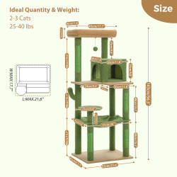 Kaktus-Kratzbaumturm für große Katzen mit Metallplüsch, große Hängematte für Hauskatzen mit 2-türigem Eigentumswohnung und