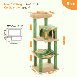 Kaktus-Kratzbaumturm für große Katzen mit Metallplüsch, große Hängematte für Hauskatzen mit 2-türigem Eigentumswohnung und