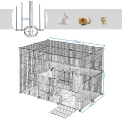 DIY schwarzer Haustier-Laufstall, 38 Panels mit Türtreppe, zweistufiges Außengehäuse für Katzen, Hasen, Meerschweinchen,