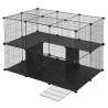 DIY schwarzer Haustier-Laufstall, 38 Panels mit Türtreppe, zweistufiges Außengehäuse für Katzen, Hasen, Meerschweinchen,