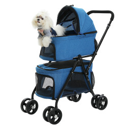 Faltbarer Haustier-Kinderwagen, 4-Rad-Hunde-Reise-Kinderwagen, Kinderwagen, Jogger mit Aufbewahrungskorb für Welpen, Katzen,