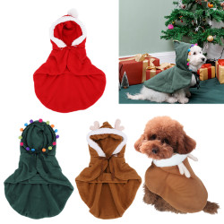 Weihnachts-Katzen-Outfit, Haustier-Umhang mit Pompons, Haustier-Kapuzenumhang, süßer Welpen-Umhang, Haustier-Weihnachtsumhang,