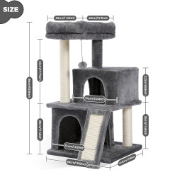 Großer Kratzbaum für Hauskatzen, mehrstufiger Katzenturm mit Sisal-Kratzbaum, 2 geräumige Eigentumswohnung, Katzenkratzblock,