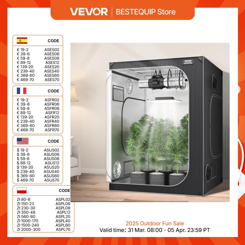 VEVOR Growbox 152x152x203cm Growzelt 2000D Oxford-Gewebe und Stahlrahmen Growtent 60kg Pflanzenzucht 178x130cm Türgröße