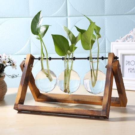 Vintage Glas Transparent Pflanze Bonsai Weihnachtsdekorationen Vase Holzrahmen Hydrokultur Yard Pot Wohnaccessoires