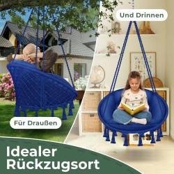 KESSER® Hängesessel 150kg mit 2 Stahlringe Sitzpolster geflochten Fransen Hängestuhl Hängekorb Schaukelkorb Garten Indoor