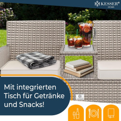 KESSER® Polyrattan Gartenbank 2-Sitzer Bank mit integriertem Tisch, 143×63×88 cm - Rattan Sitzbank Garten Balkon Gartensofa