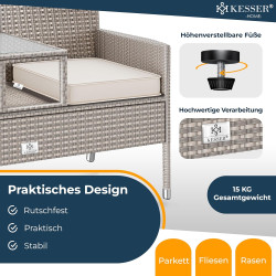 KESSER® Polyrattan Gartenbank 2-Sitzer Bank mit integriertem Tisch, 143×63×88 cm - Rattan Sitzbank Garten Balkon Gartensofa