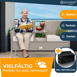 KESSER® Polyrattan Gartenbank 2-Sitzer Bank mit integriertem Tisch, 143×63×88 cm - Rattan Sitzbank Garten Balkon Gartensofa