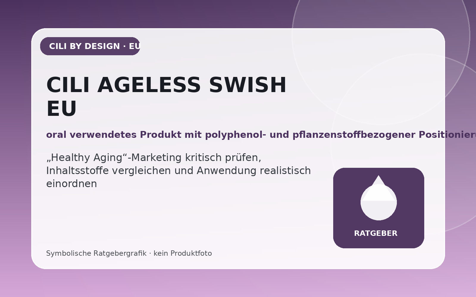 CILI AGELESS SWISH EU – symbolische Ratgebergrafik mit scanbarem QR-Code zum Partnerangebot