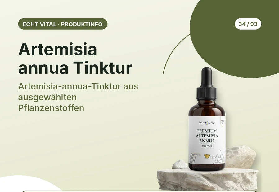 Artemisia annua Tinktur von Echt Vital mit Produktabbildung und Affiliate-QR-Code