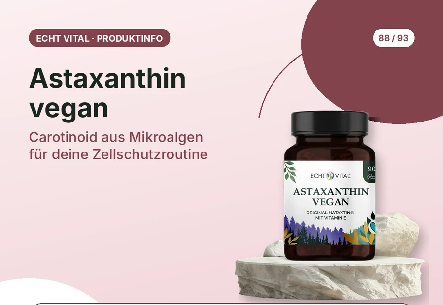 Astaxanthin vegan von Echt Vital mit Produktabbildung und Affiliate-QR-Code