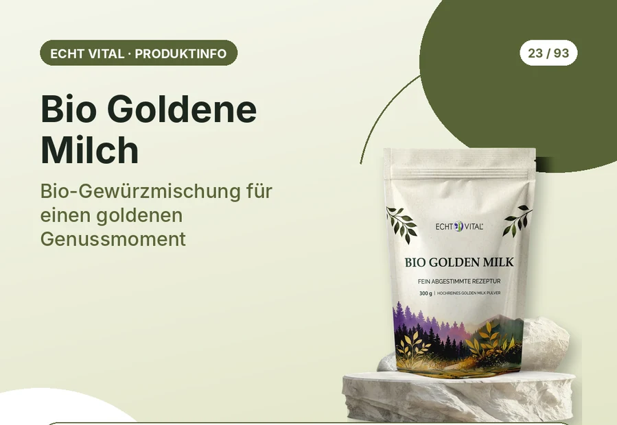 Bio Goldene Milch von Echt Vital mit Produktabbildung und Affiliate-QR-Code