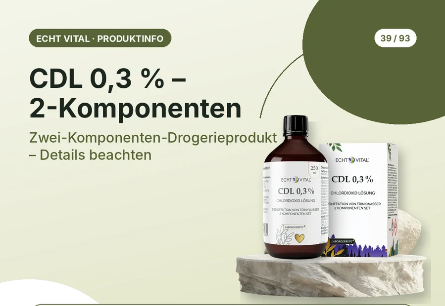 CDL 0,3 % – 2-Komponenten von Echt Vital mit Produktabbildung und Affiliate-QR-Code