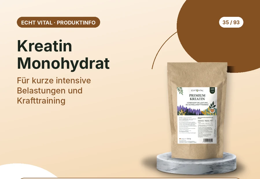 Kreatin Monohydrat von Echt Vital mit Produktabbildung und Affiliate-QR-Code