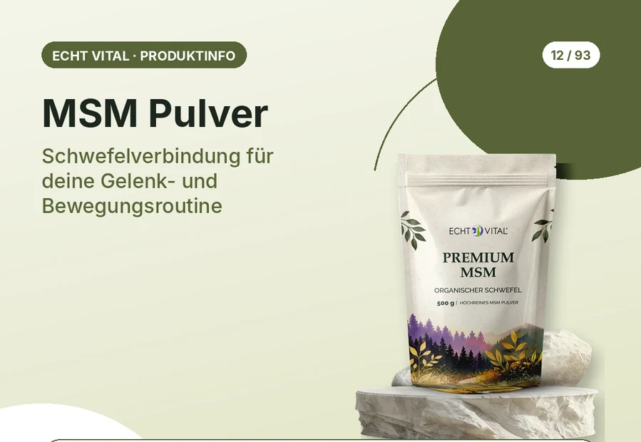 MSM Pulver von Echt Vital mit Produktabbildung und Affiliate-QR-Code
