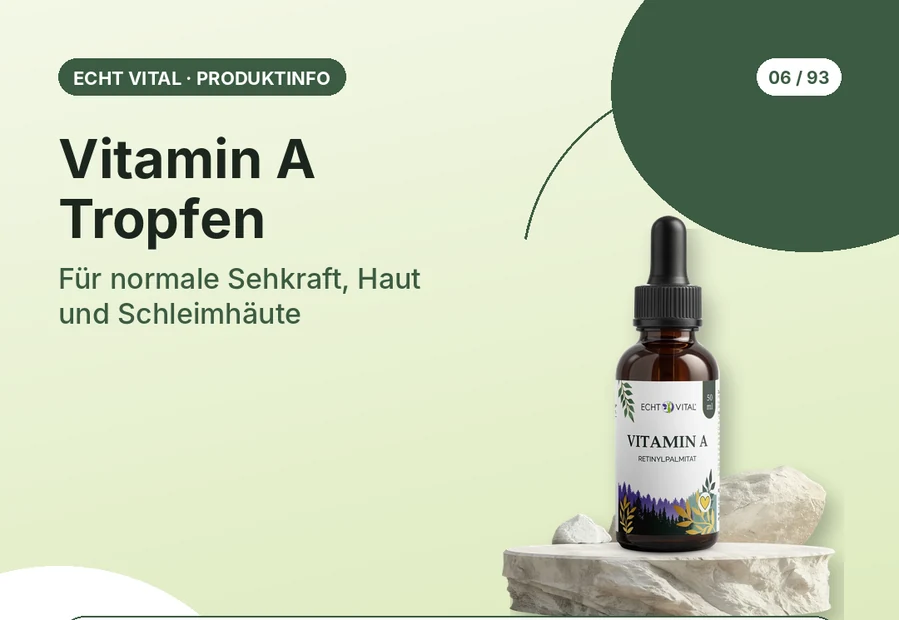 Vitamin A Tropfen von Echt Vital mit Produktabbildung und Affiliate-QR-Code