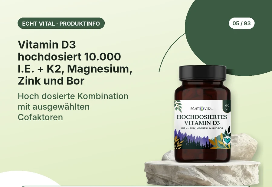 Vitamin D3 hochdosiert 10.000 I.E. von Echt Vital mit Produktabbildung und Affiliate-QR-Code