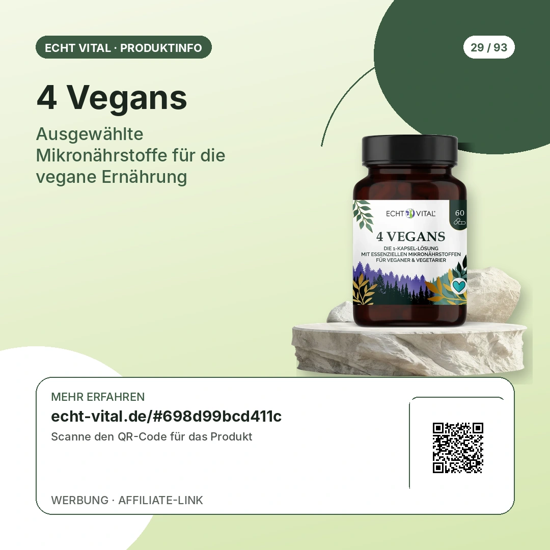 4 Vegans Sicherheitshinweise und QR-Code zum Anbieter