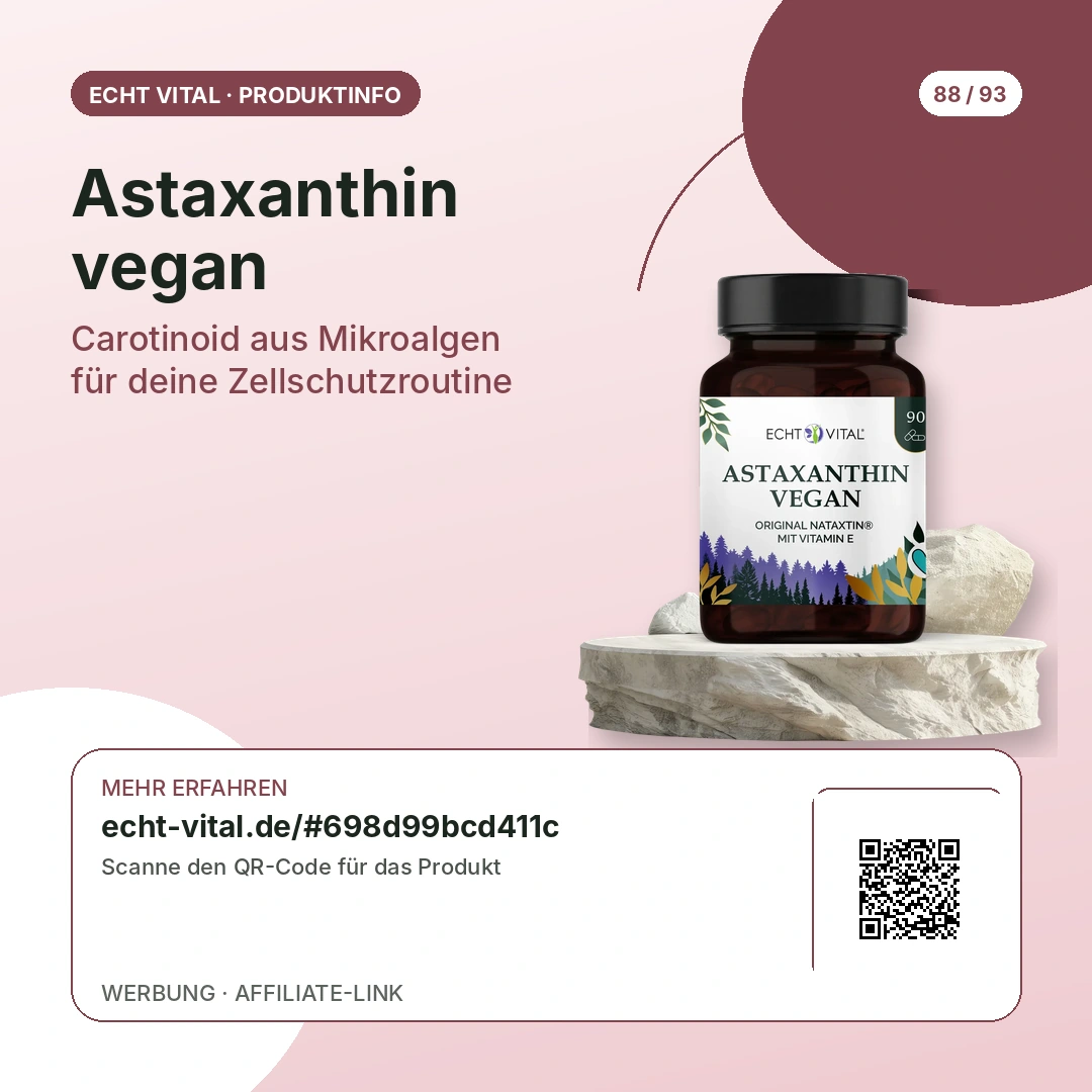 Astaxanthin vegan als Produkt mit QR-Code zur Produktseite