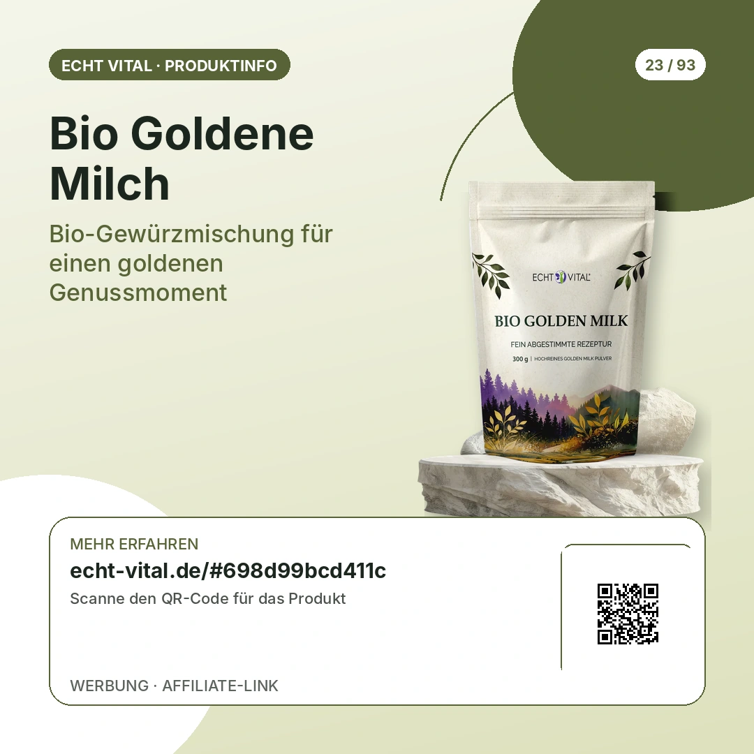 Bio Goldene Milch Vergleich mit scanbarem Affiliate-QR-Code