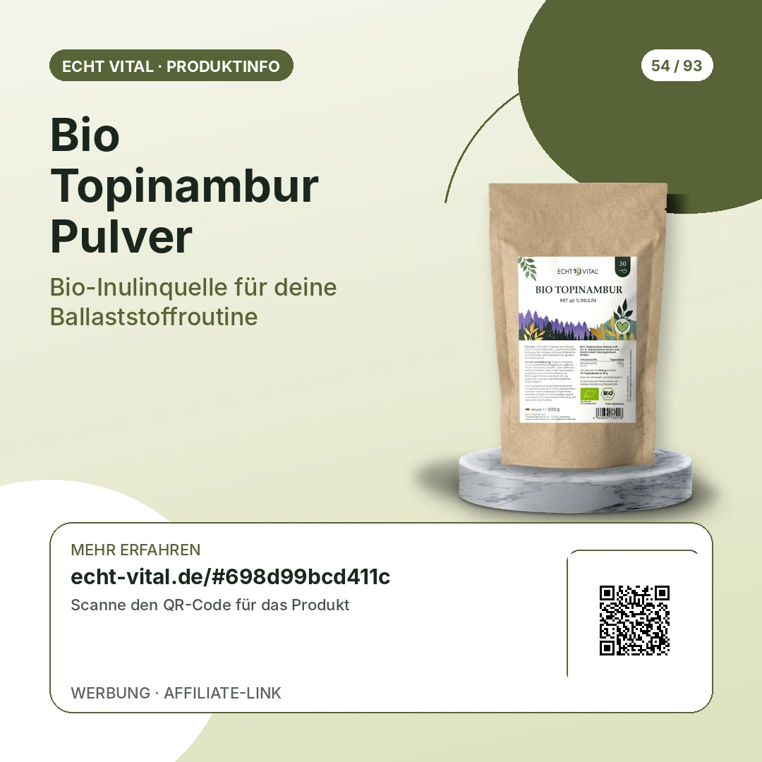 Bio Topinambur Pulver Sicherheitshinweise und QR-Code zum Anbieter