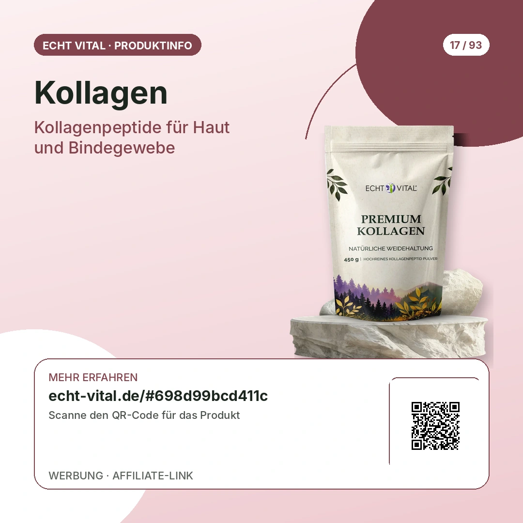 Kollagen Pulver Sicherheitshinweise und QR-Code zum Anbieter
