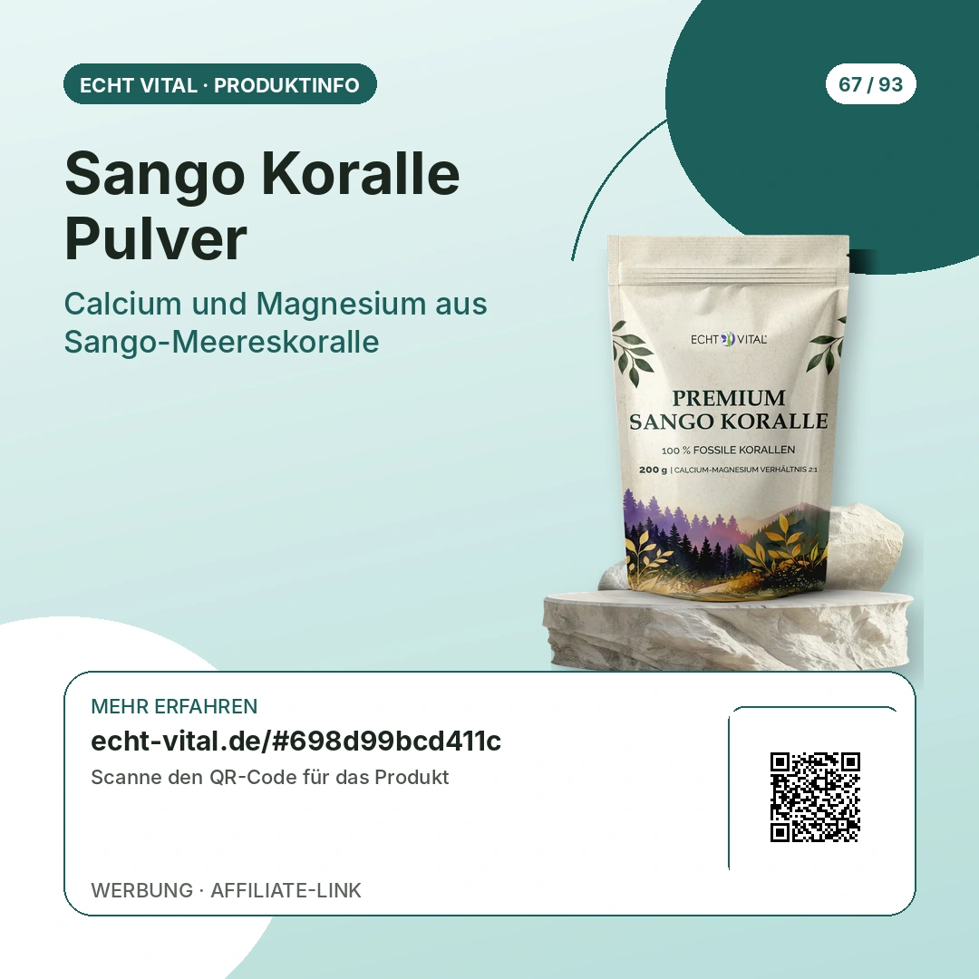 Sango Koralle Pulver Vergleich mit scanbarem Affiliate-QR-Code