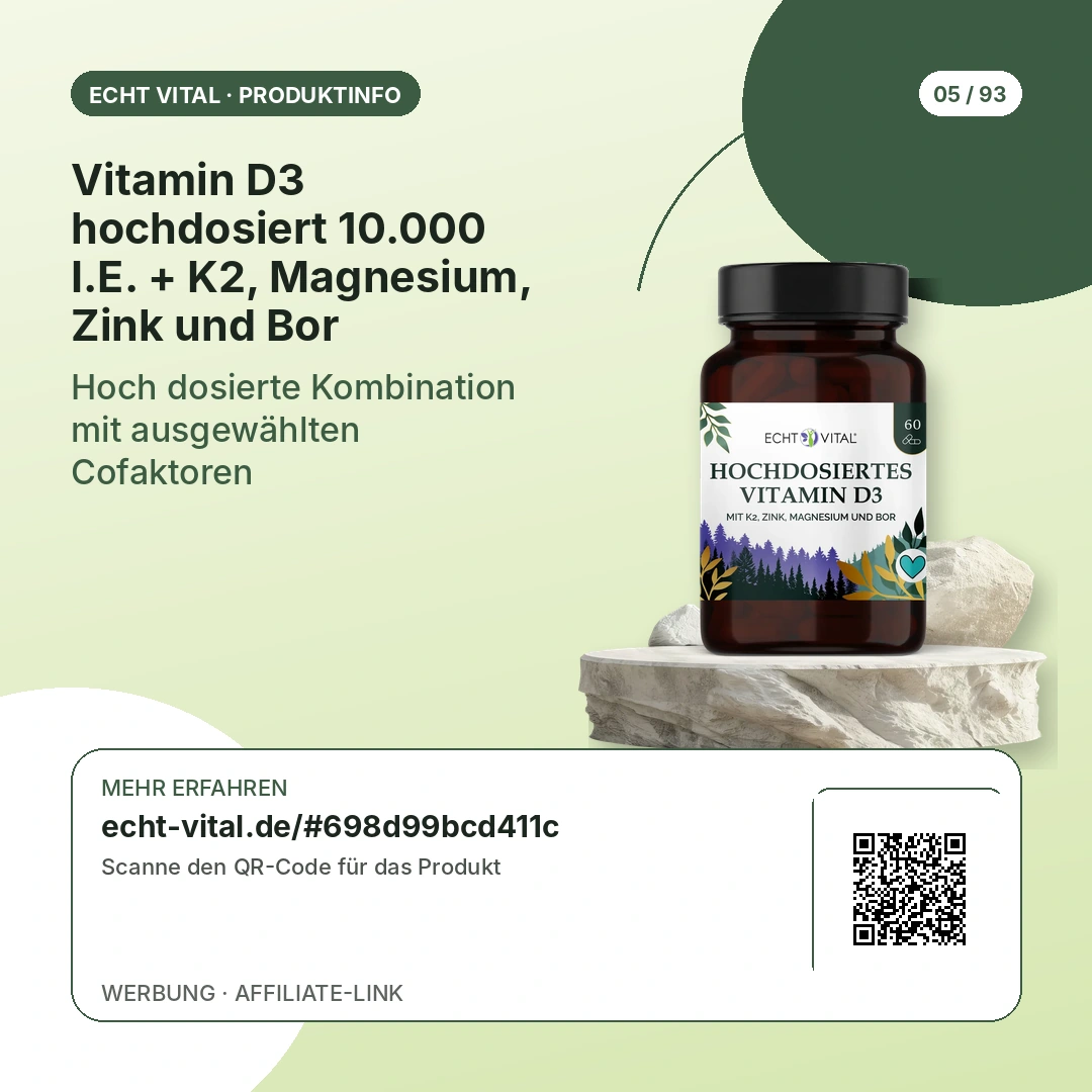 Vitamin D3 hochdosiert 10.000 I.E. als Produkt mit QR-Code zur Produktseite