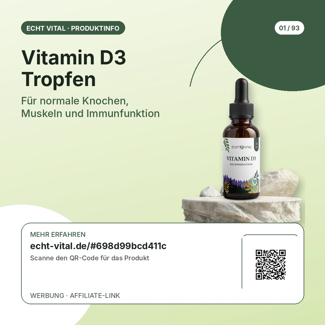 Vitamin D3 Tropfen als Tropfen mit QR-Code zur Produktseite