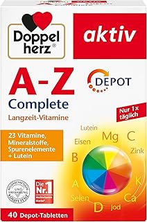 Doppelherz A-Z Complete - Langzeit-Vitamine - 23 Vitamine, Mineralstoffe & Spurenelementen PLUS Lutein - 40 DEPOT-Tabletten