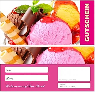 LYSCO Premium First Class Geschenkgutscheine (Eis-681) - 200 Stück, Hochglanzfolie, Chromokarton, Offsetdruck, DIN lang, für Einzelhandel, Restaurant, Eiscafe, Eisdiele, Schokolade, Gastronomie