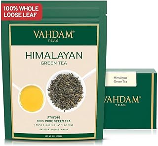 VAHDAM, Himalayan Grüner Tee (100 g) 100% reiner Grüntee aus dem Himalaya | Glutenfrei | Direkt von der Quelle in Indien | Heißen/Eistee aufbrühen | Grüner Tee Lose Test 2025