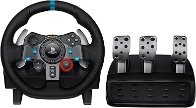 Logitech G29 Driving Force Gaming Rennlenkrad, Zweimotorig Force Feedback, 900° Lenkbereich, Leder-Lenkrad, Verstellbare Edelstahl Bodenpedale - Konsole für PS4/PS3/PC/Mac - Schwarz