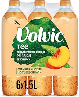 Volvic Tee Pfirsichgeschmack – Erfrischungsgetränk mit Schwarztee-Extrakt – Zuckerreduziert – 6 x 1,5 l – 30 Prozent weniger Zucker als vergleichbare teebasierte Erfrischungsgetränke Test 2025