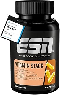 ESN Vitamin Stack, Multivitamin Kapseln, 120 Stück - 4 Monate Vorrat, hochdosiert, 13 wertvolle Vitamine in einer Kapsel, nur 1 Kapsel täglich, made in Germany