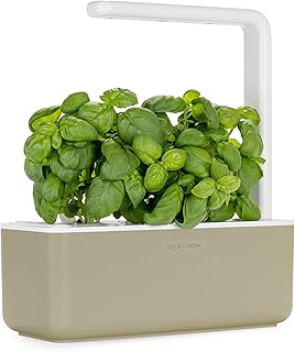 Click and Grow Smart Garden 3 Indoor Kräutergarten (enthält 3 Basilikum Pflanzenschoten), beige, 30 x 10 x 28 cm